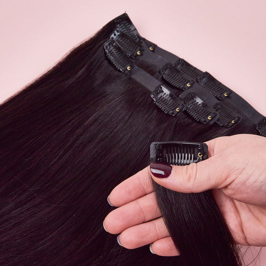 clip in human hair extensions seamless luxe 1b