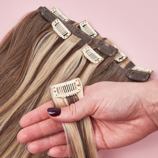 clip in human hair extensions seamless luxe P8/613+M8/613