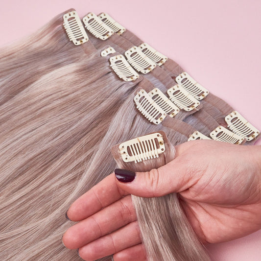 clip in human hair extensions seamless luxe silver